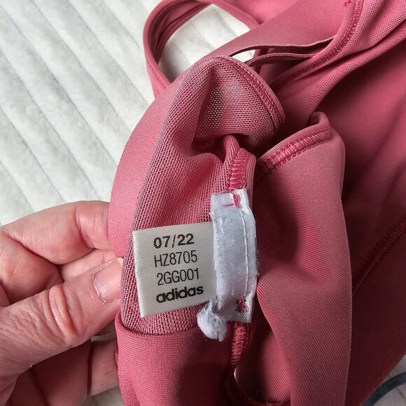 Adidas Sports Bra Pink Mauve Racerback Medium Support Logo Activewear M - Picture 7 of 7